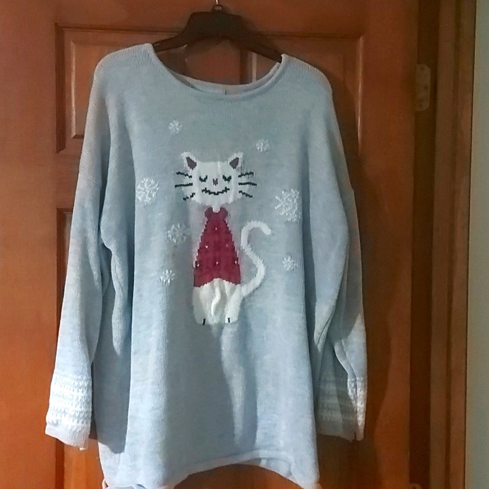 Snowy Cat Sweater, Grey, Woman Within size 22/24 1X